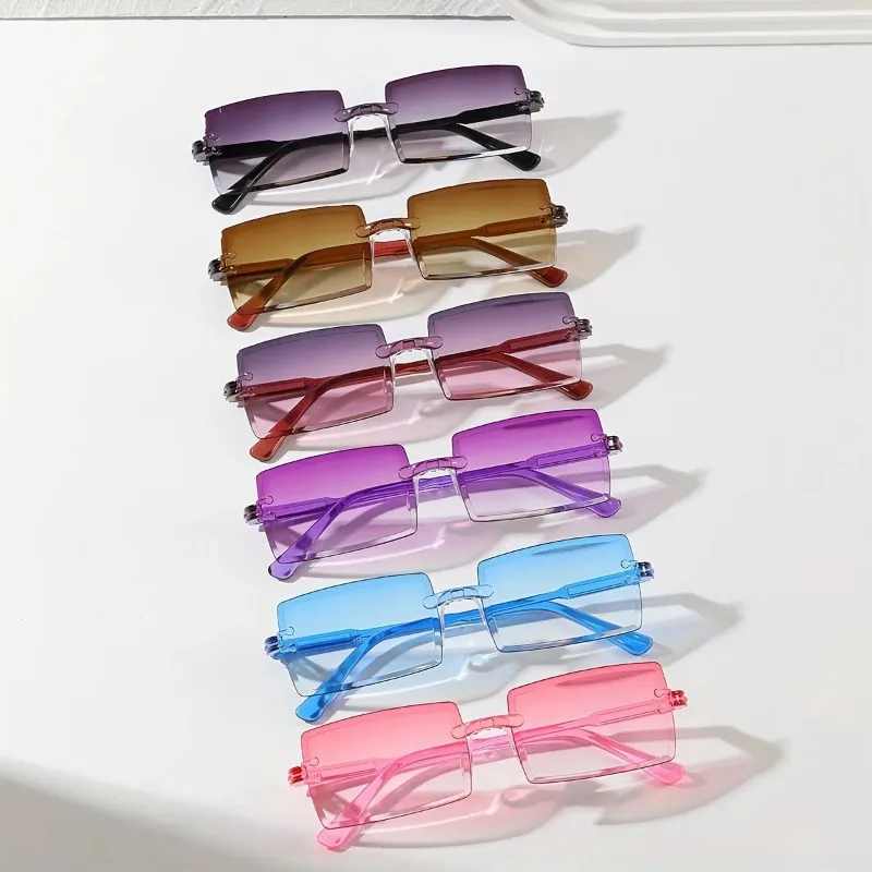 Men'S Fashion Glasses - レディース・メンズ向け、キュートなキャンディカラーの装飾が施された、UV400カットの長方形サングラス6個セット。
