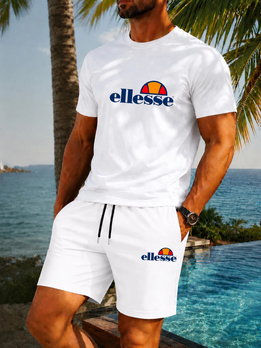 Men'S Fashion Essentials - 新作夏物カジュアル＆ファッショナブルなメンズクラシックラウンドネック通気性Tシャツとショートパンツのアウトドアフィットネス2点セット