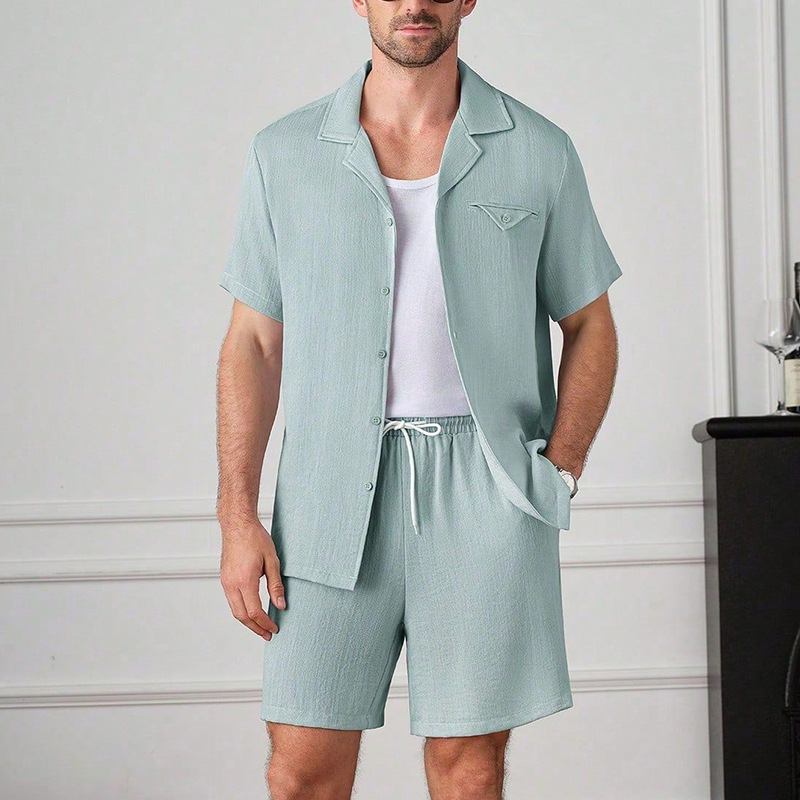 Mens Fashion Suits - 2026年夏 メンズカジュアルスポーツ 無地スーツ 半袖シャツ ショートパンツ ファッション
