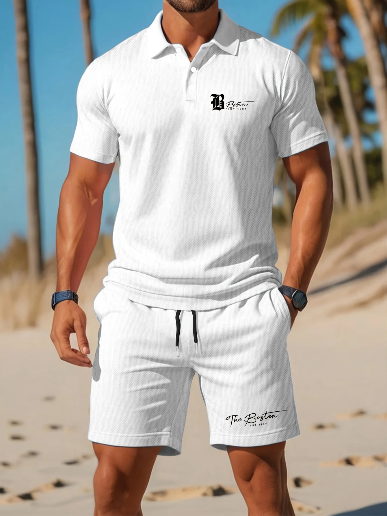 Men'S Fashion Essentials - 夏の新作メンズポロシャツセット カジュアルスポーティー クールでおしゃれ スリムフィット 通気性のある無地 半袖ショートパンツセット