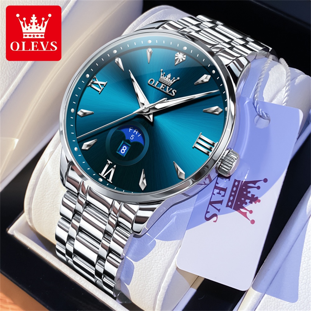 Men'S Fashion Luxury Brands - OLEVS ムーンフェイズメンズ腕時計カレンダー 30 メートル防水クォーツ時計男性ファッションミニマリストオリジナル腕時計ブランド腕時計
