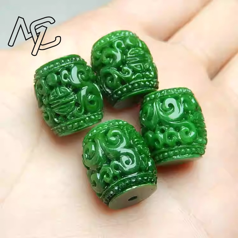 Men'S Fashion Accessories - 5pc ナチュラルグリーンヒスイ彫刻ビーズ DIY ブレスレットバングルチャームジェダイトジュエリーファッションアクセサリーお守りギフト女性男性のための