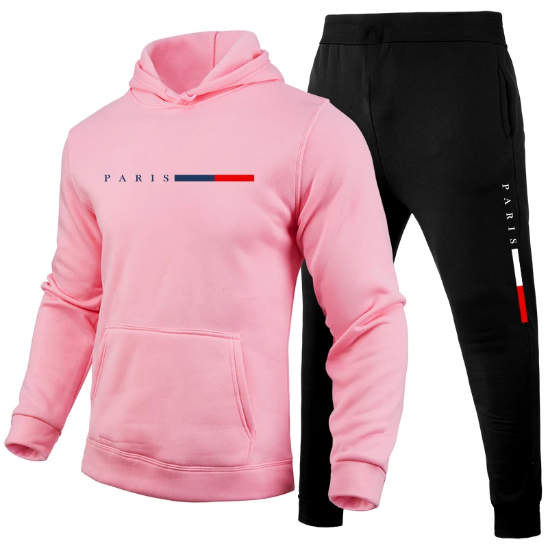 Paris Fashion Men - 2026年パリファッションメンズセット フード付きスウェットシャツとスウェットパンツ 秋冬デイリーカジュアルスポーツジョギングスーツ アウトドアフーディーアウトフィット