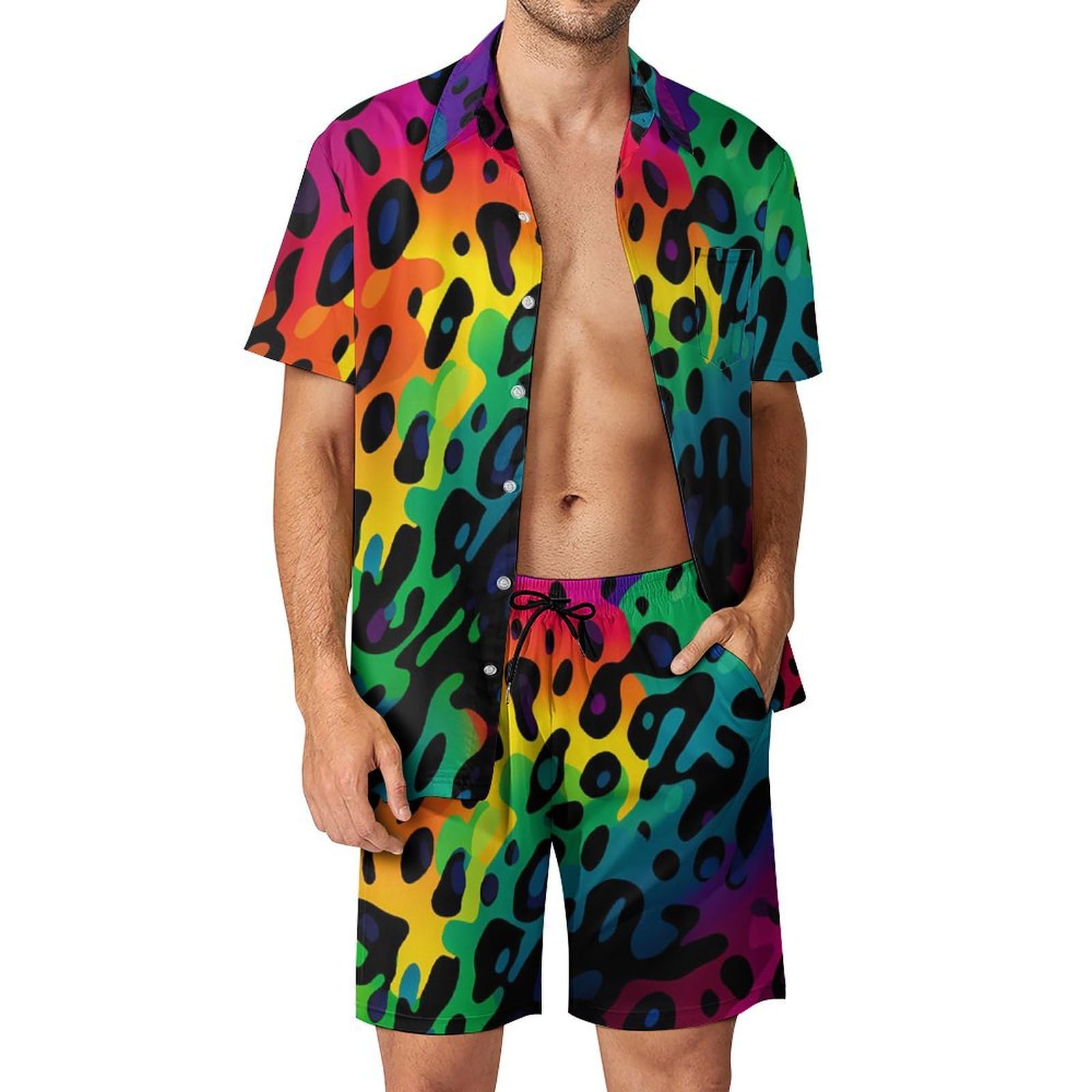 Men'S Fashion Essentials - 夏用不規則幾何学模様3Dプリントメンズシャツセットファッション半袖シャツビーチショーツストリートウェアハワイアンスーツ服