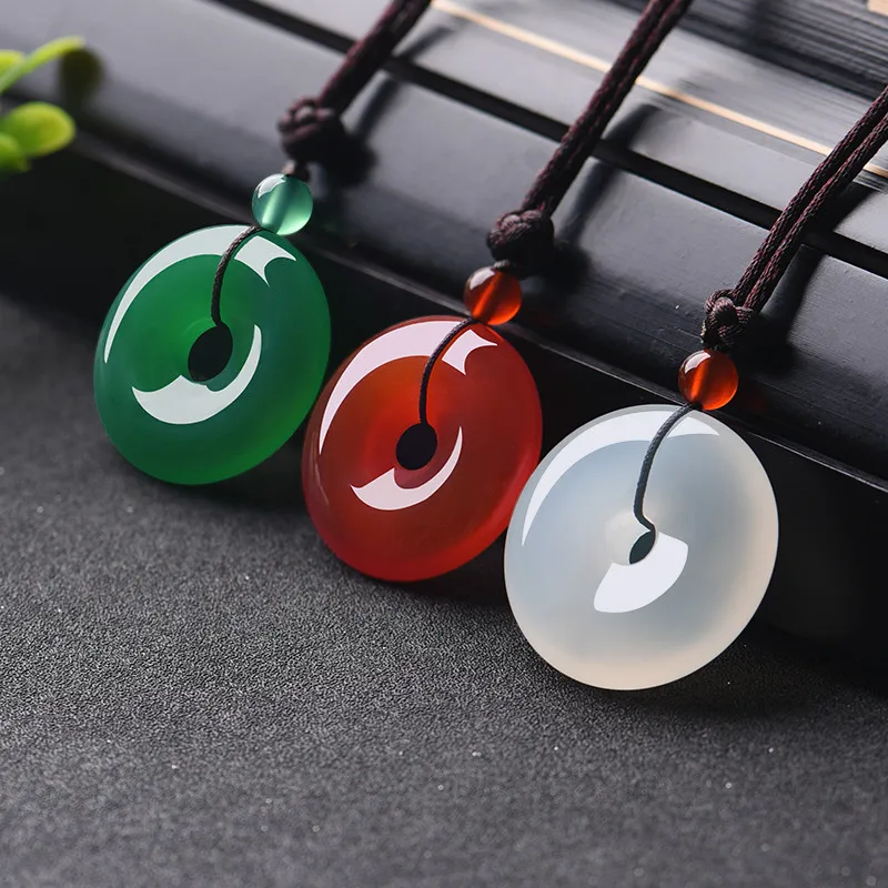 Men'S Fashion Accessories - 色とりどりの天然翡翠ネックレス,ドーナツペンダント,瑪瑙,ファッションアクセサリー,チャーム,刻まれたお守り,女性と男性へのギフト