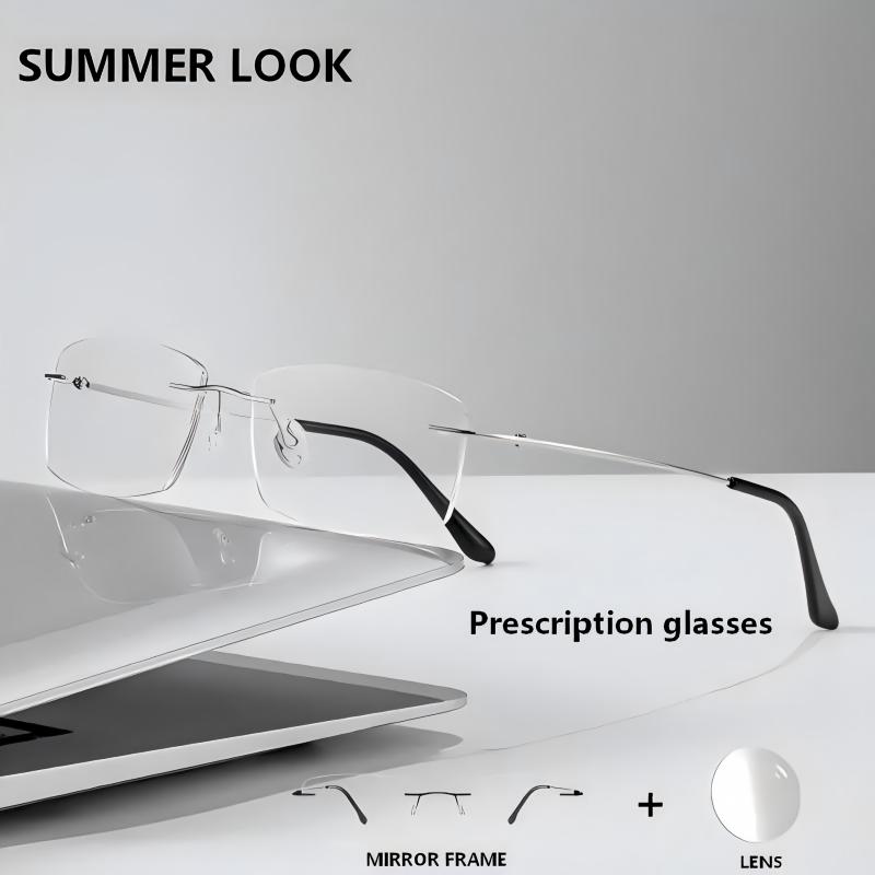 Men'S Fashion Rimless Glasses - 新しいファッション純チタンリムレス処方メガネ光学レンズカスタム近視視度眼鏡男性女性のための眼鏡