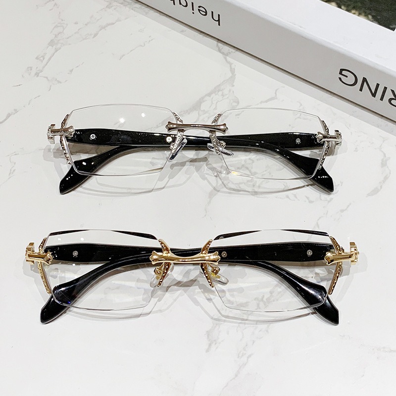 Men'S Fashion Rimless Glasses - フレームレスのブルーライトカットメガネ。男女兼用。長方形のフレームレスで透明なレンズを使用。金属製のテンプル。Y2Kファッションのアイウェア。UV400カット。