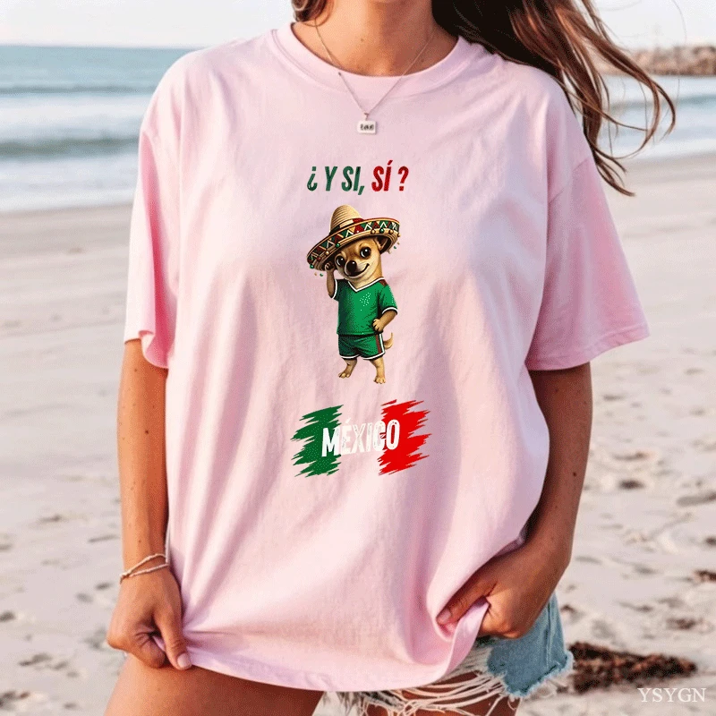 Mens Fashion Mexico - 面白いメキシコ犬のプリントTシャツ。メンズ、レディース。メキシコ国旗のデザイン。綿製、半袖、カジュアルなグラフィックTシャツ。ラウンドネック。