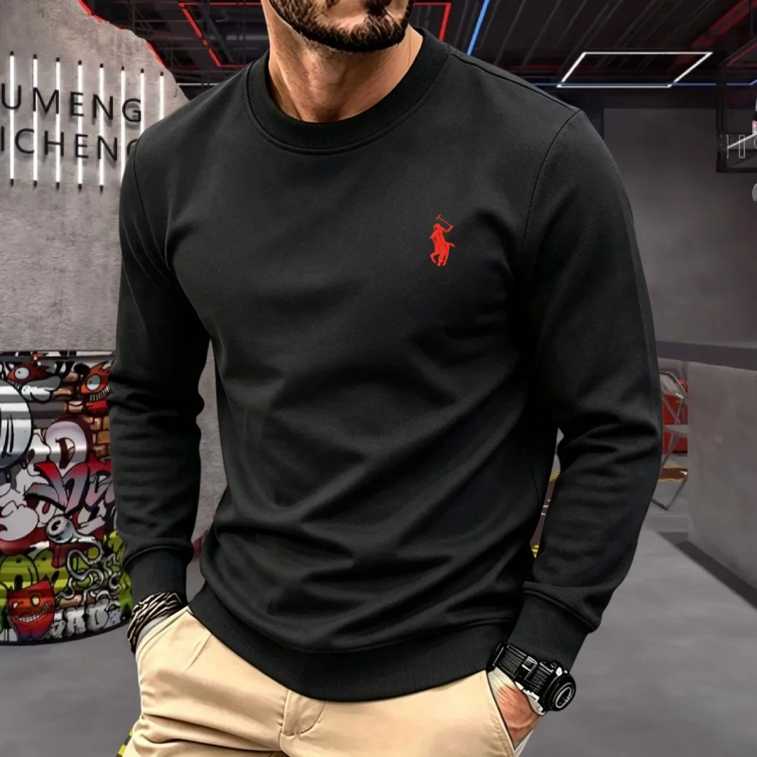 Fashion Mens Shirt - 柔らかいコットン素材を使用した、高級ブランドのメンズ長袖ラウンドネックTシャツ。秋のファッションに合う、刺繍が施されたゆったりとした韓国風スウェットシャツで、カジュアルなトップスとして最適。