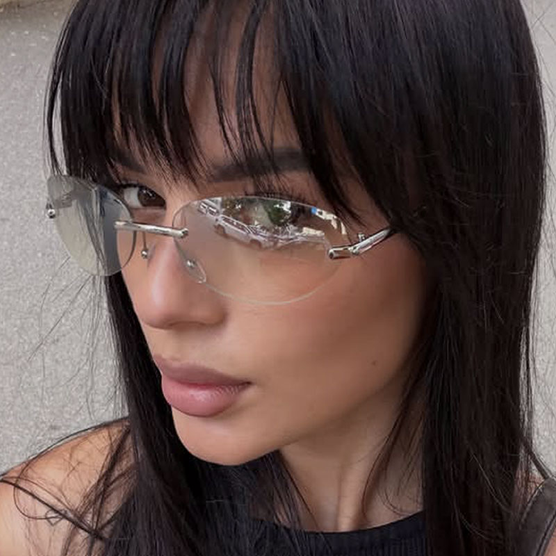 Men'S Fashion Rimless Glasses - リムレスオーバルサングラス男性女性ファッション UV400 ドライビングシェード Y2K フレームレスグラデーションアイウェアトレンディなキャットアイサングラス