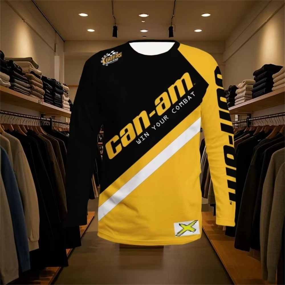 Men'S Fashion Essentials - バイクレース用長袖ラウンドネックTシャツ、男女兼用、ファッショナブルなCan Amチーム長袖Tシャツ、スポーツメンズウェア