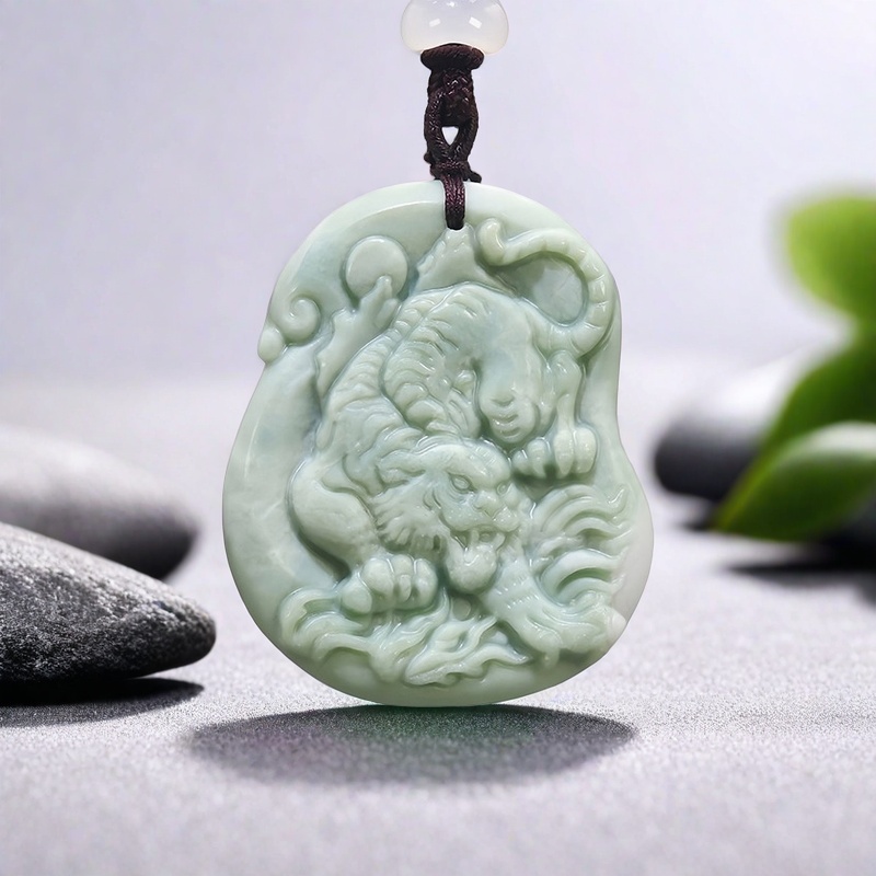 Men'S Fashion Accessories - 男性と女性のための緑の天然翡翠虎ペンダントネックレス,魅力的なお守り,宝石アクセサリー,ファッションギフト