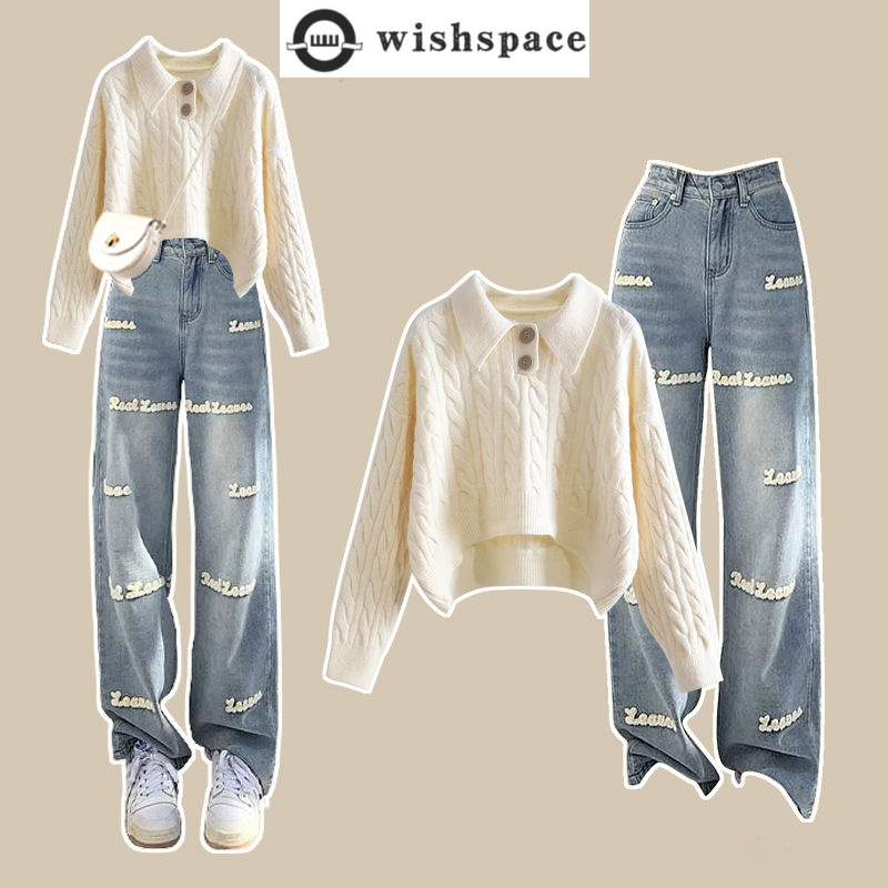 Mens Fashion Mullet - 女性用麻柄ニットセーターとパンツセット,セーター,刺embroidered文字,ジーンズ,韓国ファッション,2個