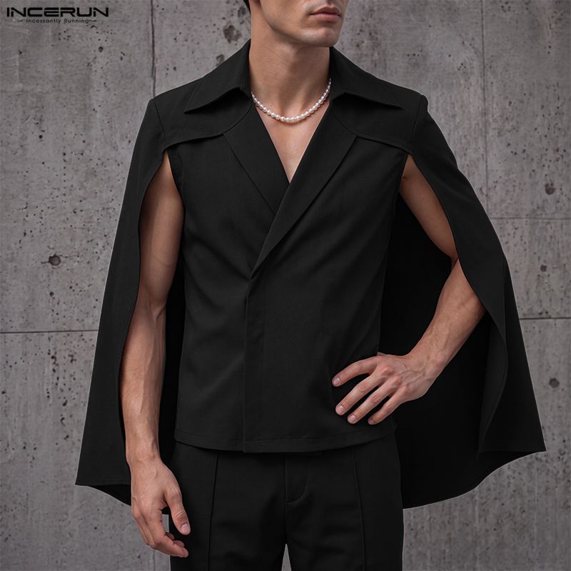 INCERUN メンズジャケット、無地のラペル付き、長袖、カ - Mens Fashion Poncho のレビューと価格