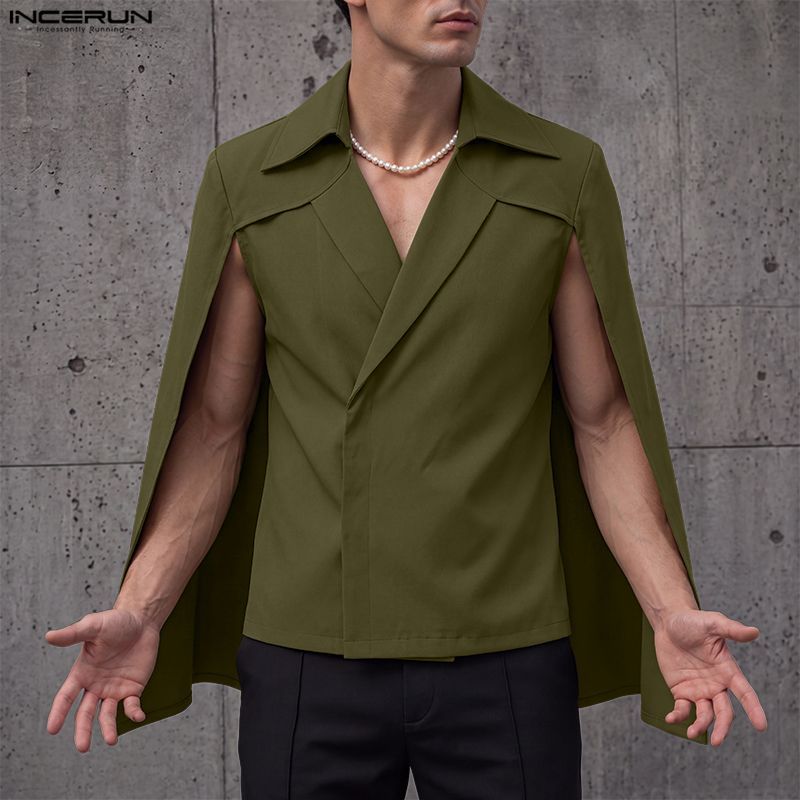 INCERUN メンズジャケット、無地のラペル付き、長袖、カ - Mens Fashion Poncho のレビューと価格