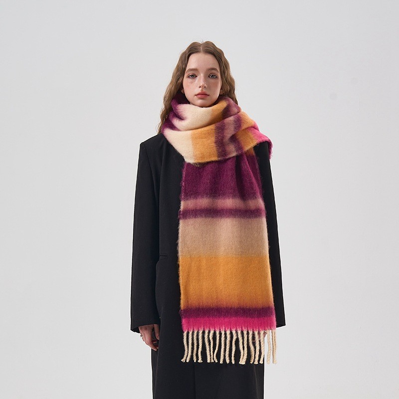 新しい冬レインボーチェック柄起毛カシミヤスカーフ女性の高級暖 - Mens Fashion Poncho のレビューと価格