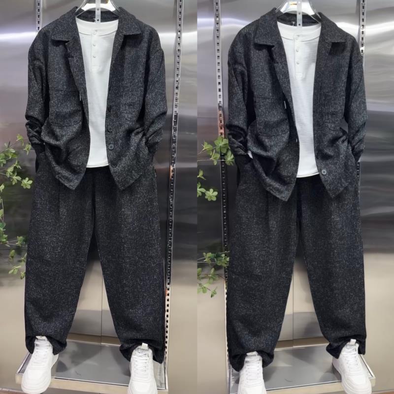 メンズラペルシャツスーツ ルーズストレートワイドレッグパンツ - Men'S Fashion Loose Pants のレビューと価格