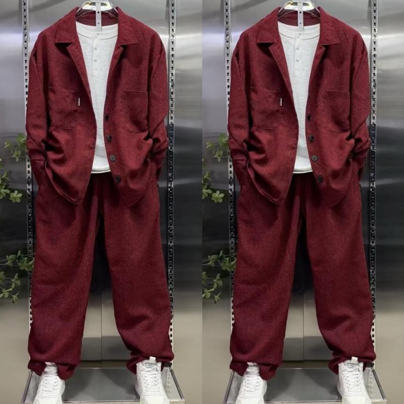 メンズラペルシャツスーツ ルーズストレートワイドレッグパンツ - Men'S Fashion Loose Pants のレビューと価格