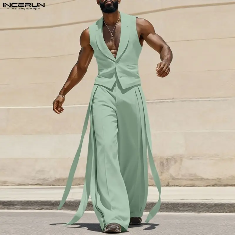 INCERUN メンズセットアップ 無地 Vネック ノースリ - Mens Fashion Suits のレビューと価格