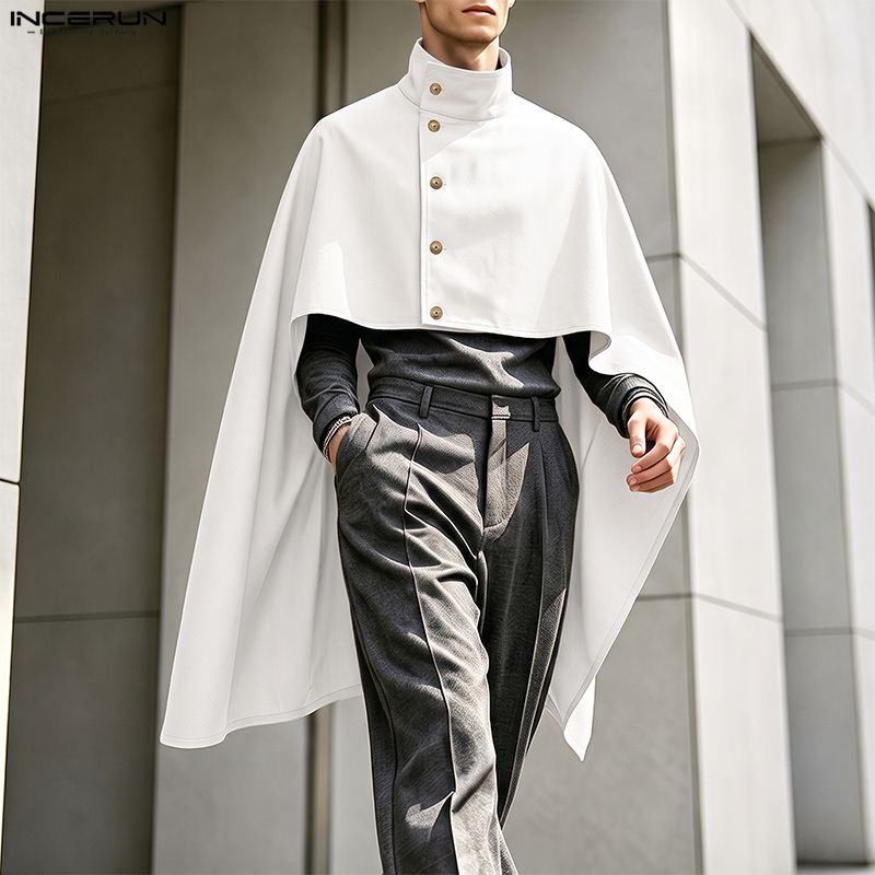 INCERUN メンズ トレンチコート、無地、スタンドカラー - Mens Fashion Poncho のレビューと価格