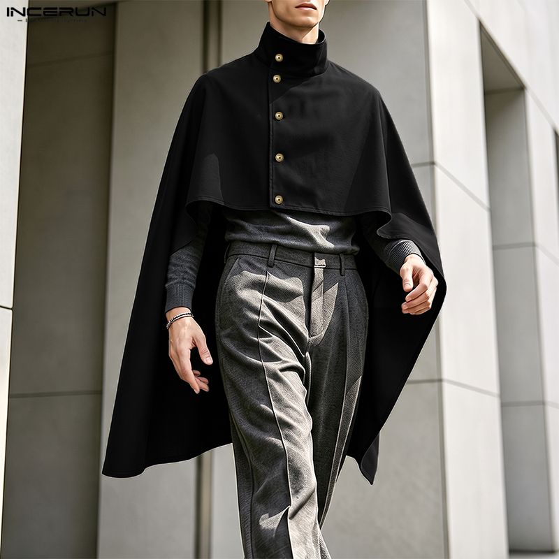 INCERUN メンズ トレンチコート、無地、スタンドカラー - Mens Fashion Poncho のレビューと価格
