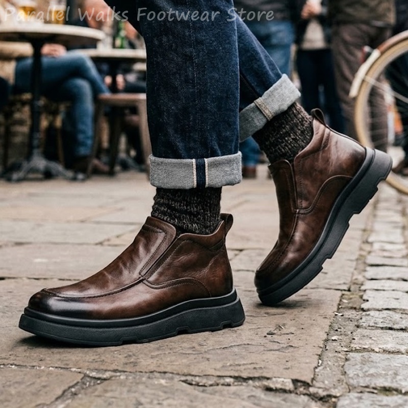 厚底のチェルシーブーツ、メンズ、ヴィンテージ風、モカシンタイ - Men'S Fashion Loafers のレビューと価格