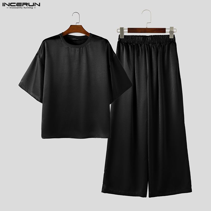 INCERUN メンズセットアップ 無地 ルーズ シャイニー - Men'S Fashion Loose Pants のレビューと価格