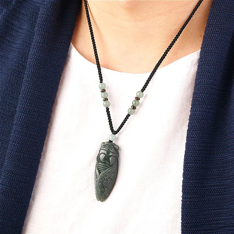 男性と女性のための天然ヘチアンシカダ翡翠ペンダントネックレス - Men'S Fashion Accessories のレビューと価格