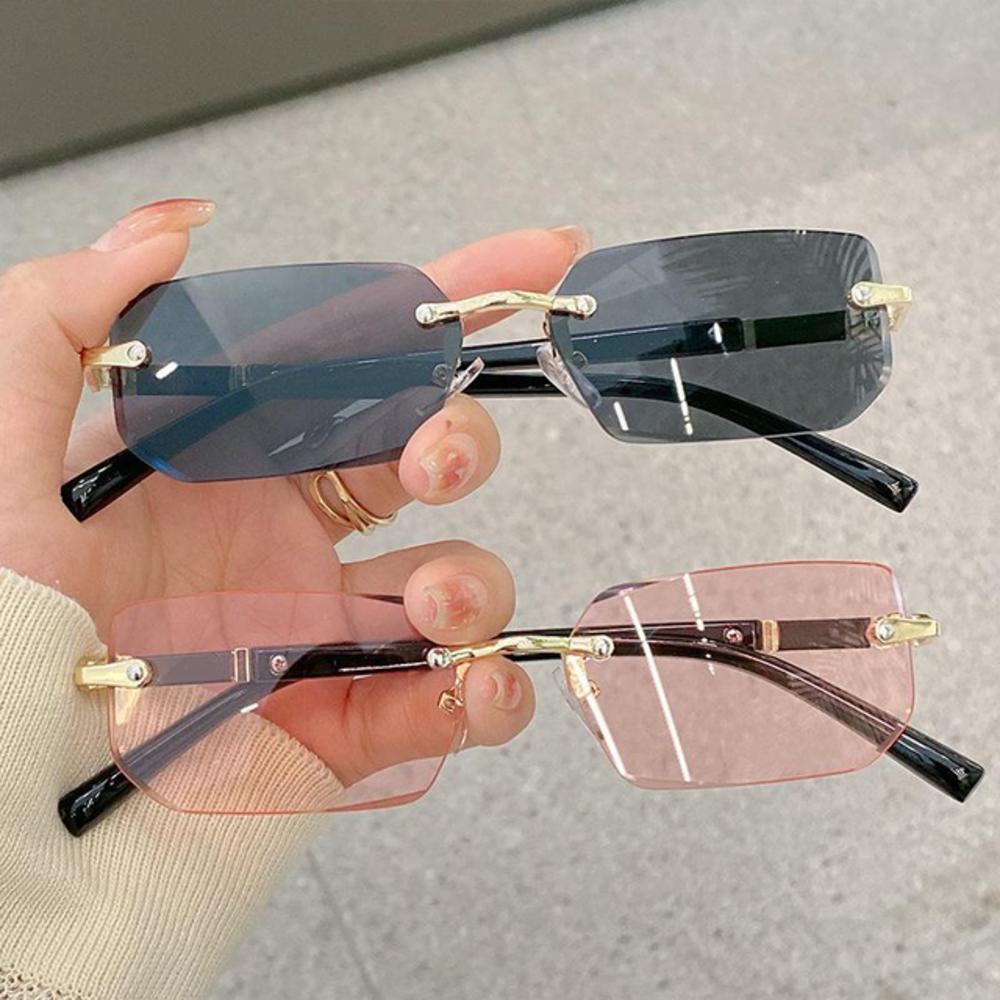 ファッションUV400保護リムレス長方形サングラス Y2Kシ - Men'S Fashion Rimless Glasses のレビューと価格