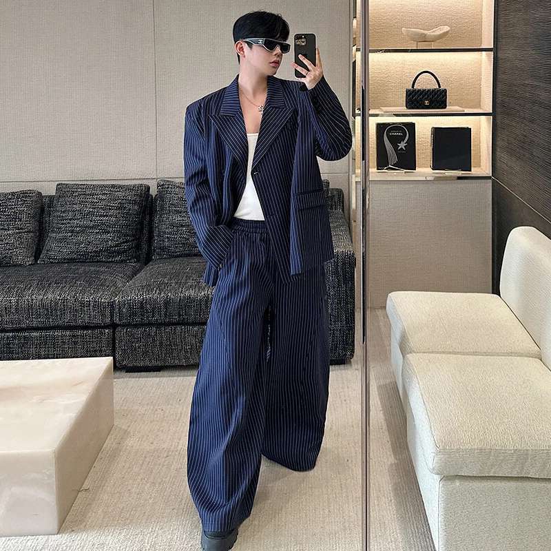 LUZHEN エレガントなストライプ柄のブレザーコート、ゆっ - Men'S Fashion Loose Pants のレビューと価格