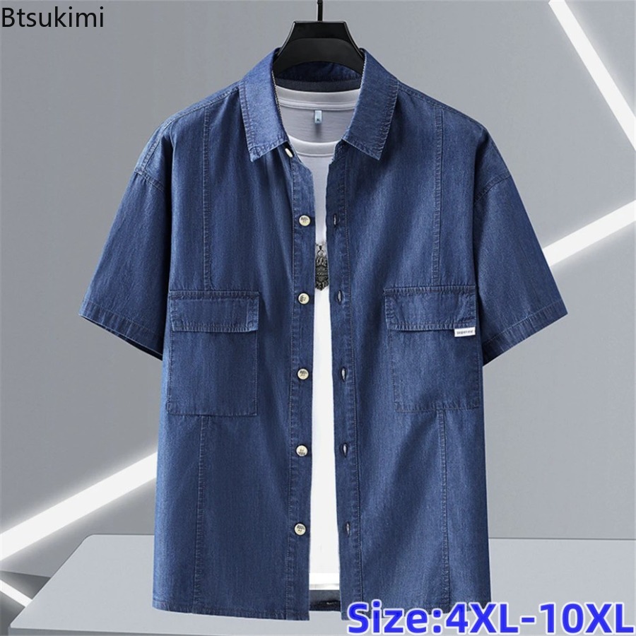 メンズプラスサイズ純綿デニム半袖シャツオーバーサイズ太め体型 - Men'S Fashion For Fat Guys のレビューと価格