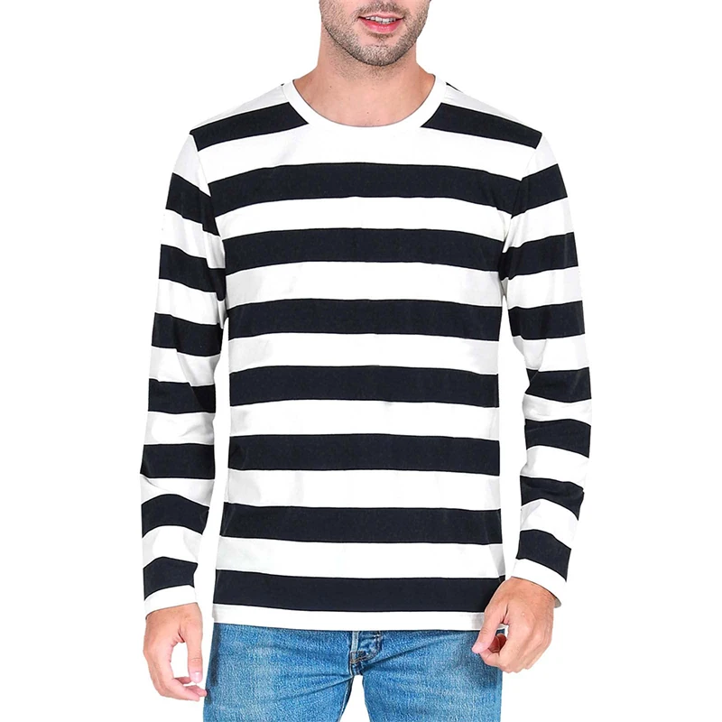 コントラストストライプの3Dプリントが施された、メンズ長袖T - Men'S Fashion Essentials のレビューと価格