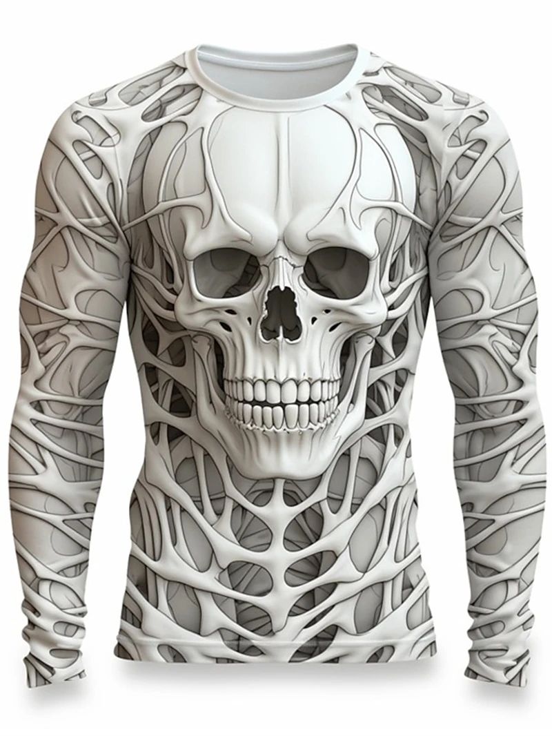 3Dプリントの骸骨柄Tシャツ。メンズ用、長袖、カジュアルファ - Fashion Mens Shirt のレビューと価格