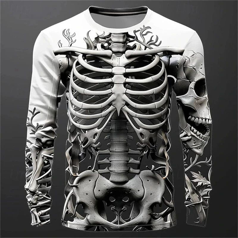 3Dプリントの骸骨柄Tシャツ。メンズ用、長袖、カジュアルファ - Fashion Mens Shirt のレビューと価格