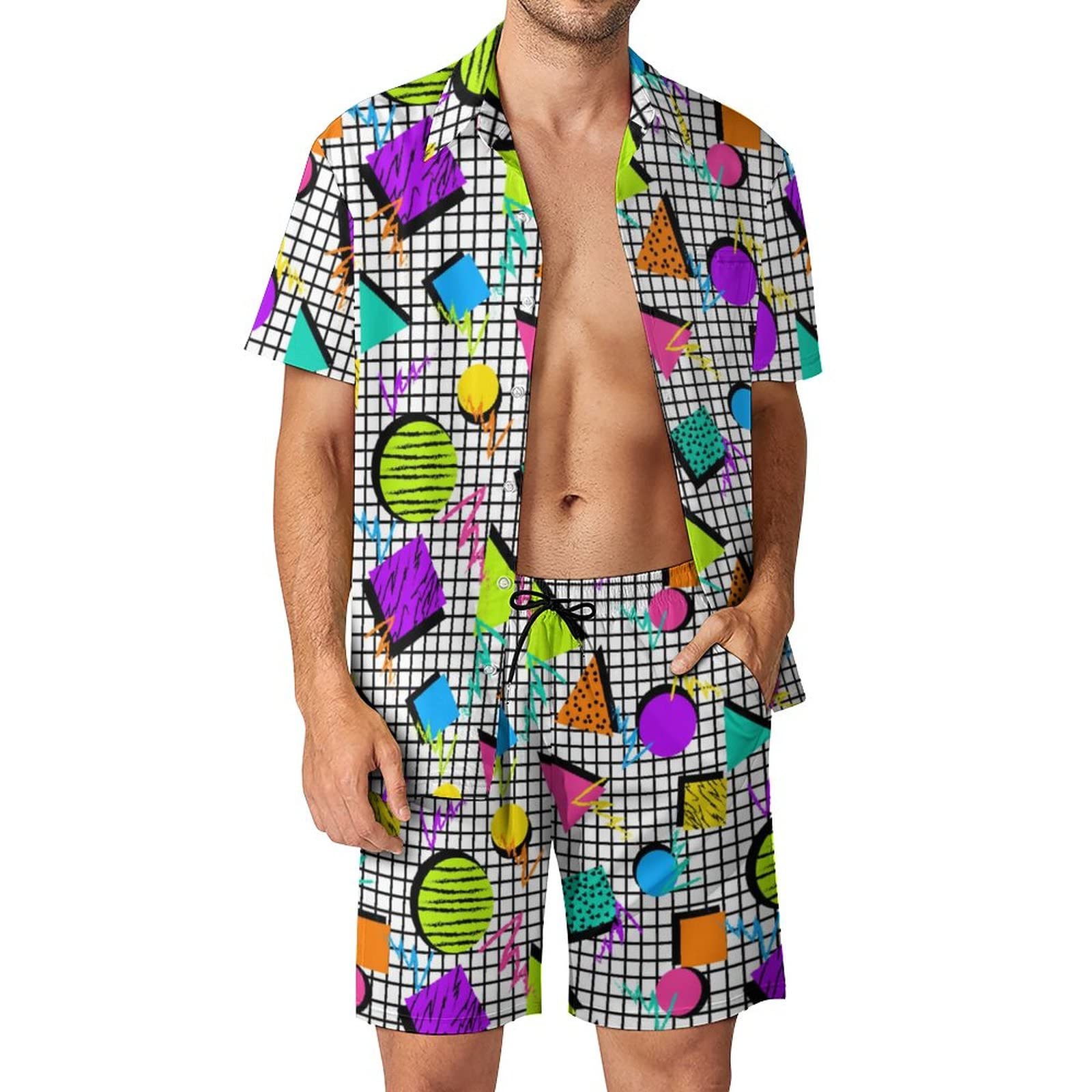 夏用不規則幾何学模様3Dプリントメンズシャツセットファッショ - Men'S Fashion Essentials のレビューと価格