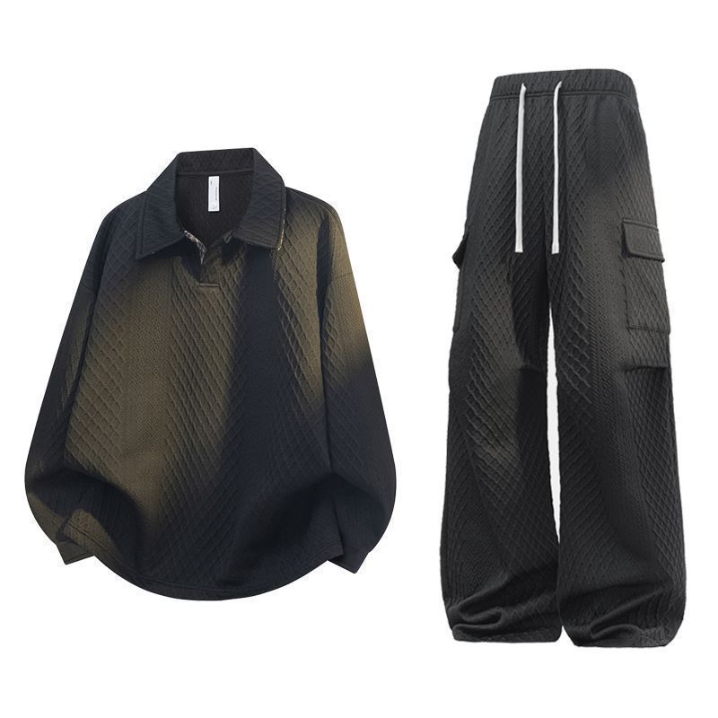ユニセックスジャカードチェック柄ポロシャツセット ルーズカー - Men'S Fashion Loose Pants のレビューと価格