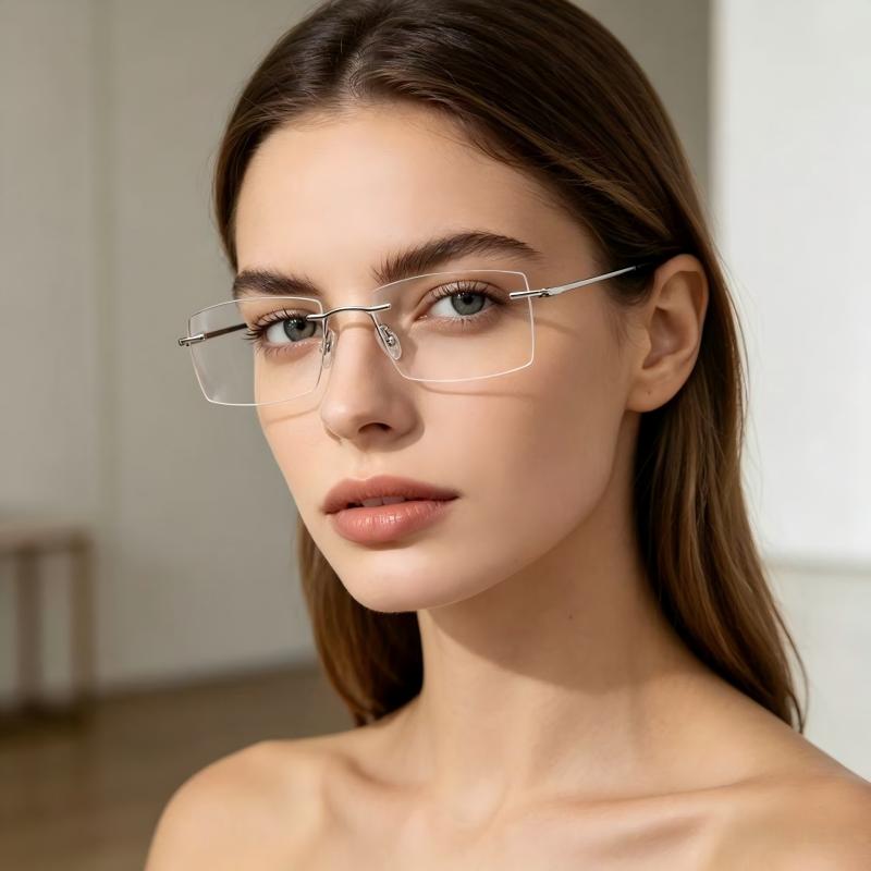 新しいファッション純チタンリムレス処方メガネ光学レンズカスタ - Men'S Fashion Rimless Glasses のレビューと価格