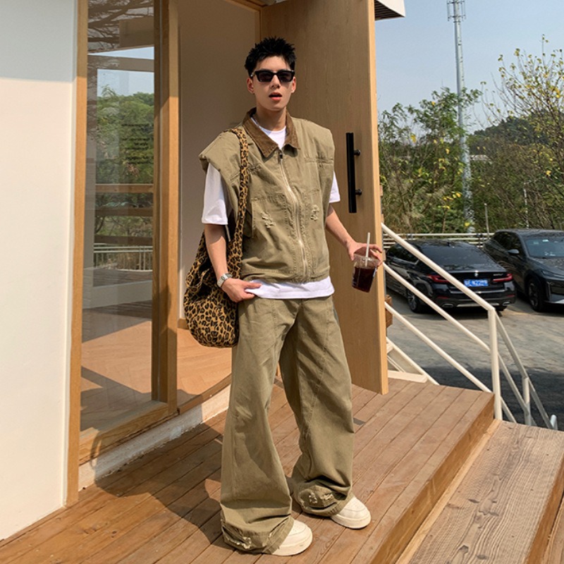 アメリカのファッションブランドレトロデニムジャケットメンズ夏 - Men'S Fashion Loose Pants のレビューと価格
