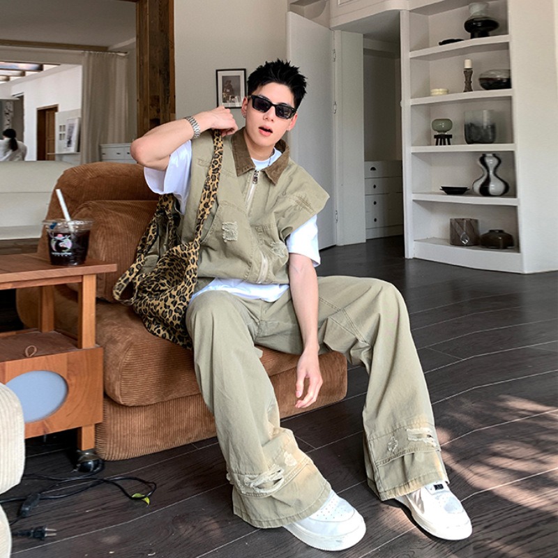 アメリカのファッションブランドレトロデニムジャケットメンズ夏 - Men'S Fashion Loose Pants のレビューと価格
