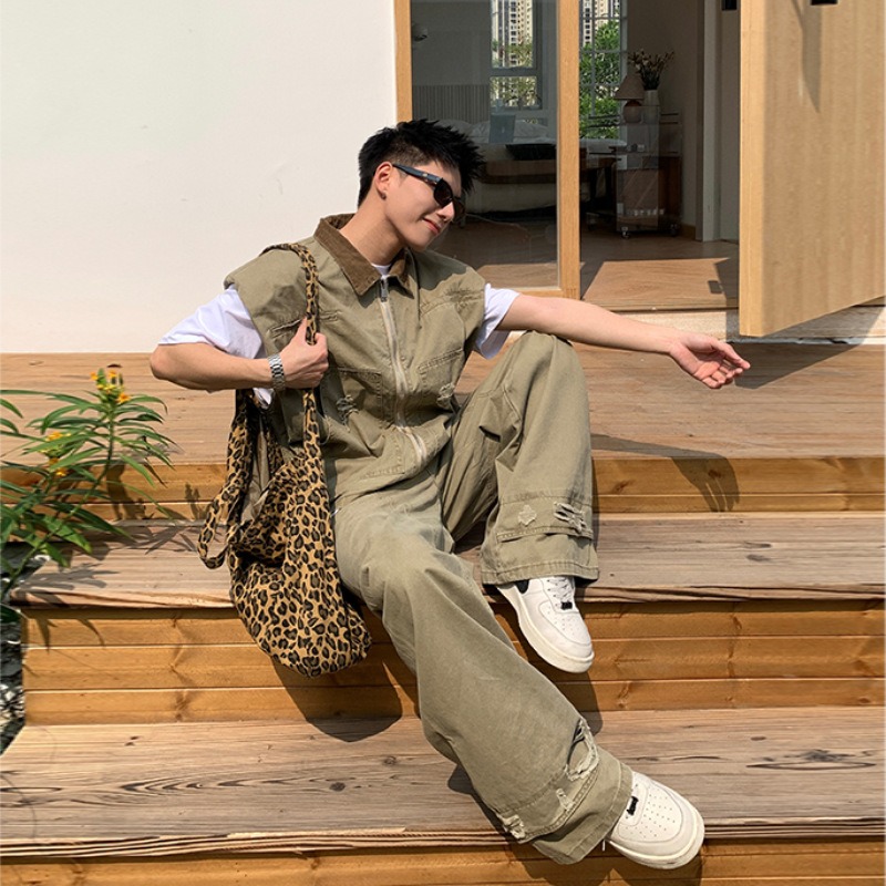 アメリカのファッションブランドレトロデニムジャケットメンズ夏 - Men'S Fashion Loose Pants のレビューと価格