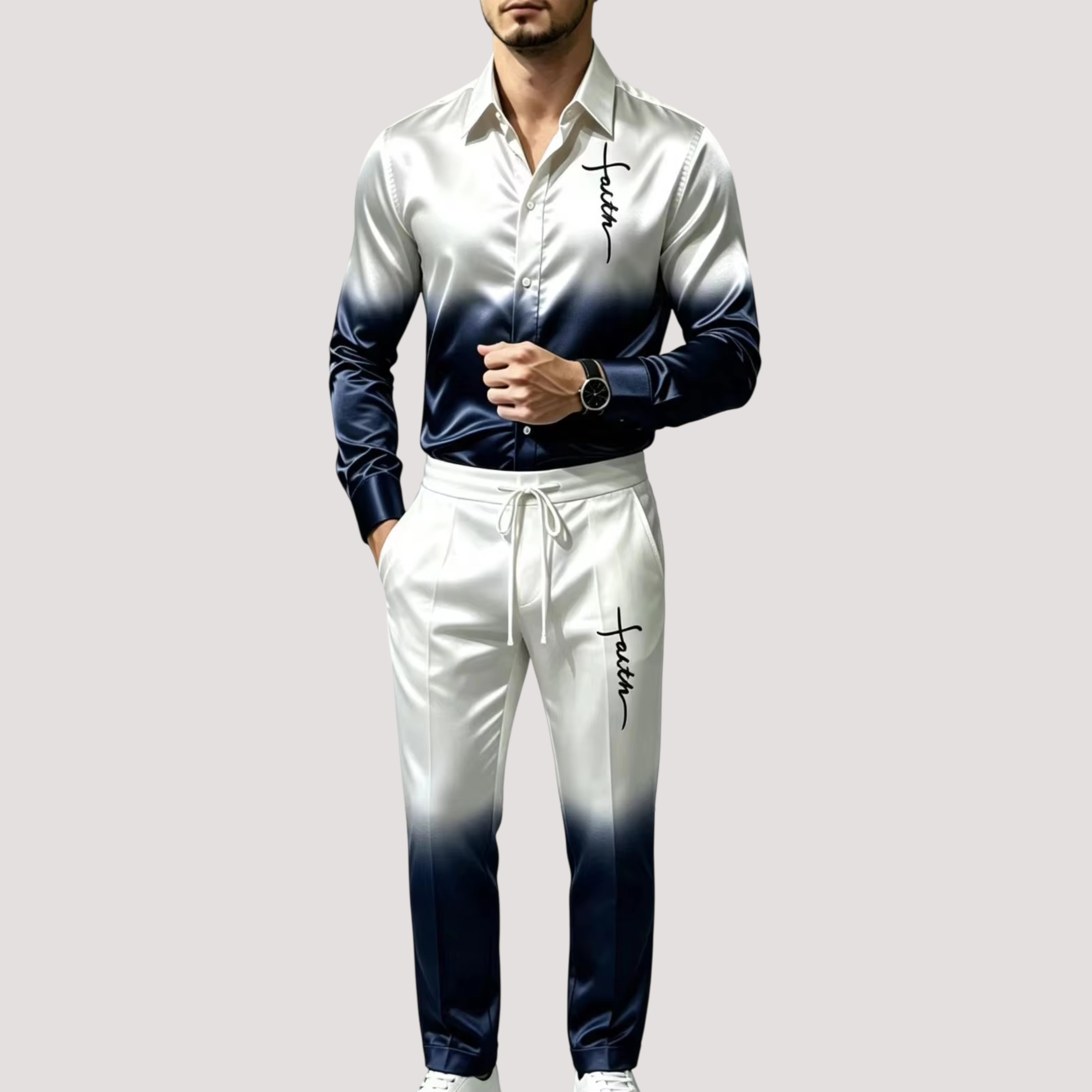 メンズサテンシルクスポーツスーツ2点セット グラデーション長 - Men'S Fashion Essentials のレビューと価格