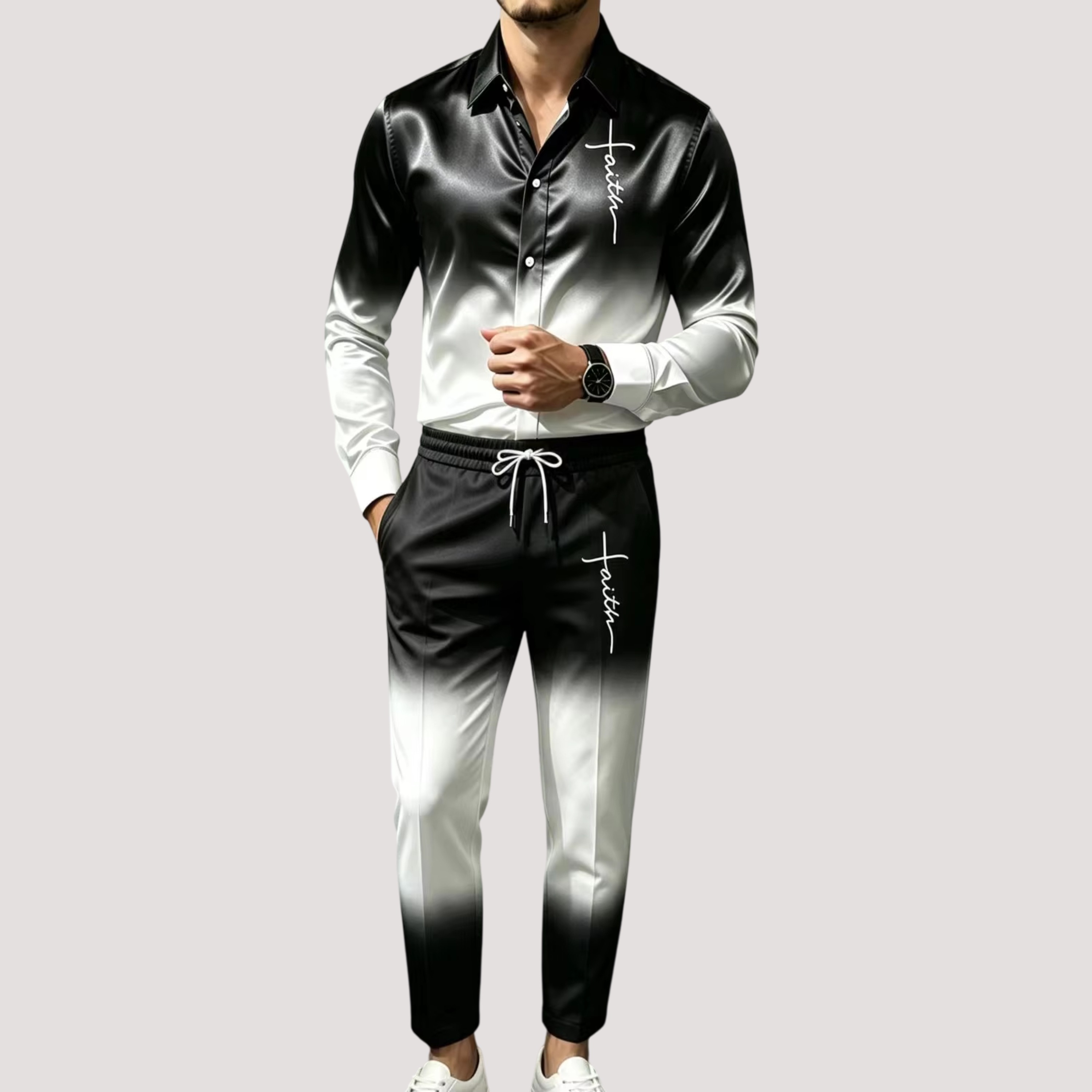 メンズサテンシルクスポーツスーツ2点セット グラデーション長 - Men'S Fashion Essentials のレビューと価格
