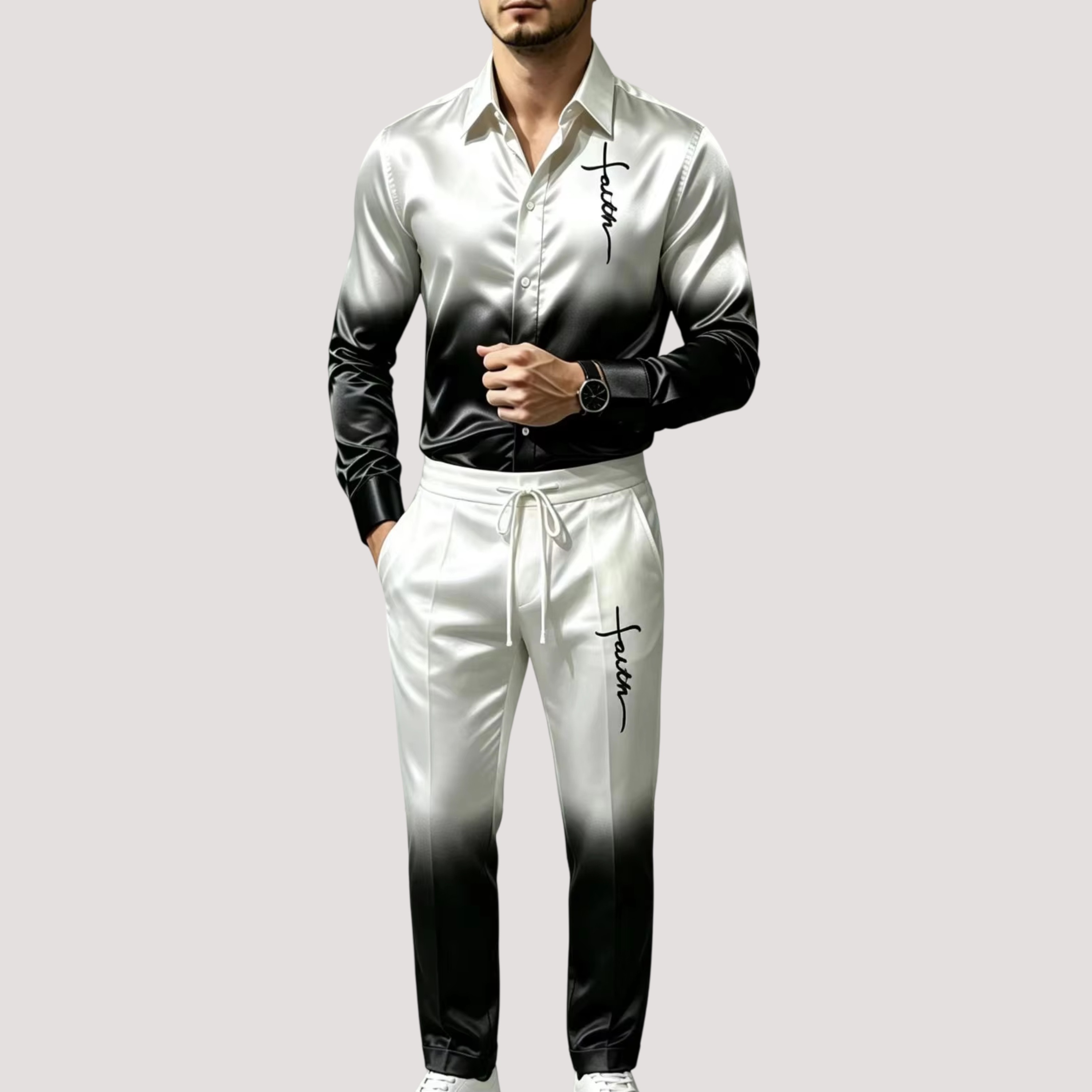メンズサテンシルクスポーツスーツ2点セット グラデーション長 - Men'S Fashion Essentials のレビューと価格