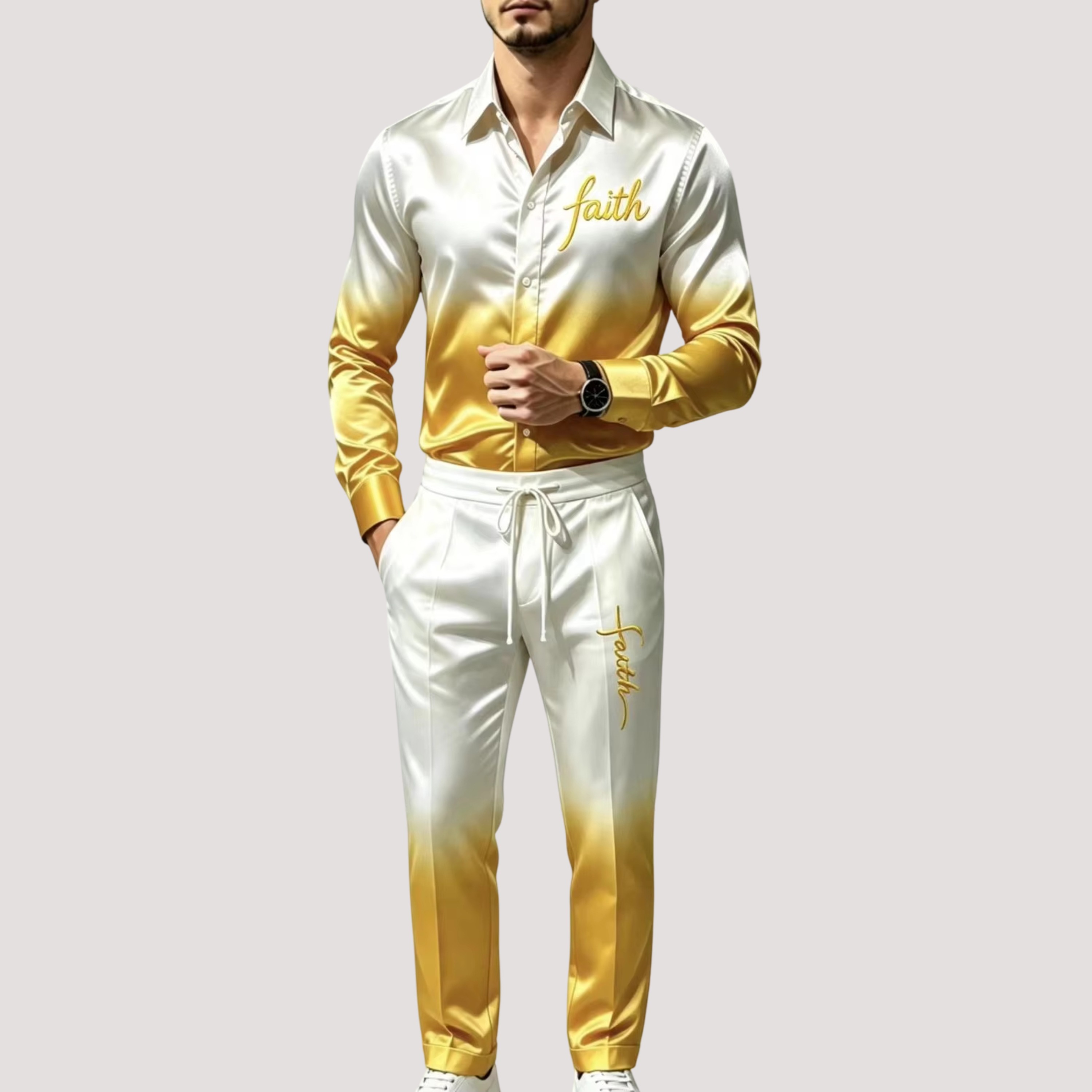 メンズサテンシルクスポーツスーツ2点セット グラデーション長 - Men'S Fashion Essentials のレビューと価格