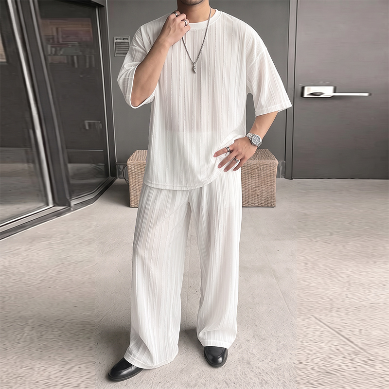INCERUN メンズセット ストライプ柄 シースルー 半袖 - Men'S Fashion Essentials のレビューと価格