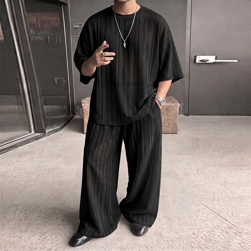 INCERUN メンズセット ストライプ柄 シースルー 半袖 - Men'S Fashion Essentials のレビューと価格
