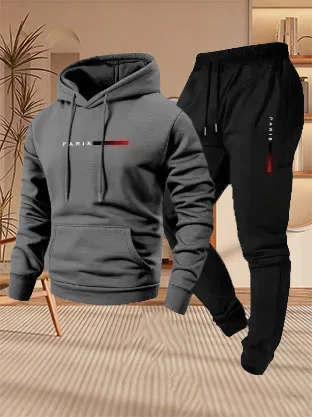 ユニセックス パリ レタープリント パーカー＆ドローストリン - Paris Fashion Men のレビューと価格