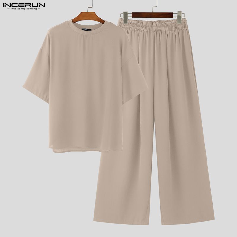 INCERUN メンズセットアップ 無地 Oネック 半袖Tシ - Men'S Fashion Loose Pants のレビューと価格