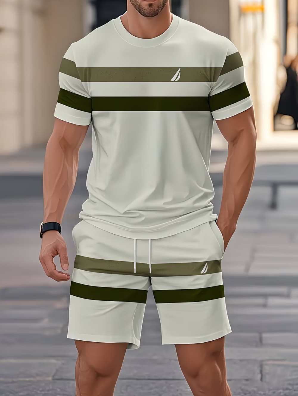 メンズサマーセット面白い3Dストライププリント半袖Tシャツ+ - Men'S Fashion Essentials のレビューと価格