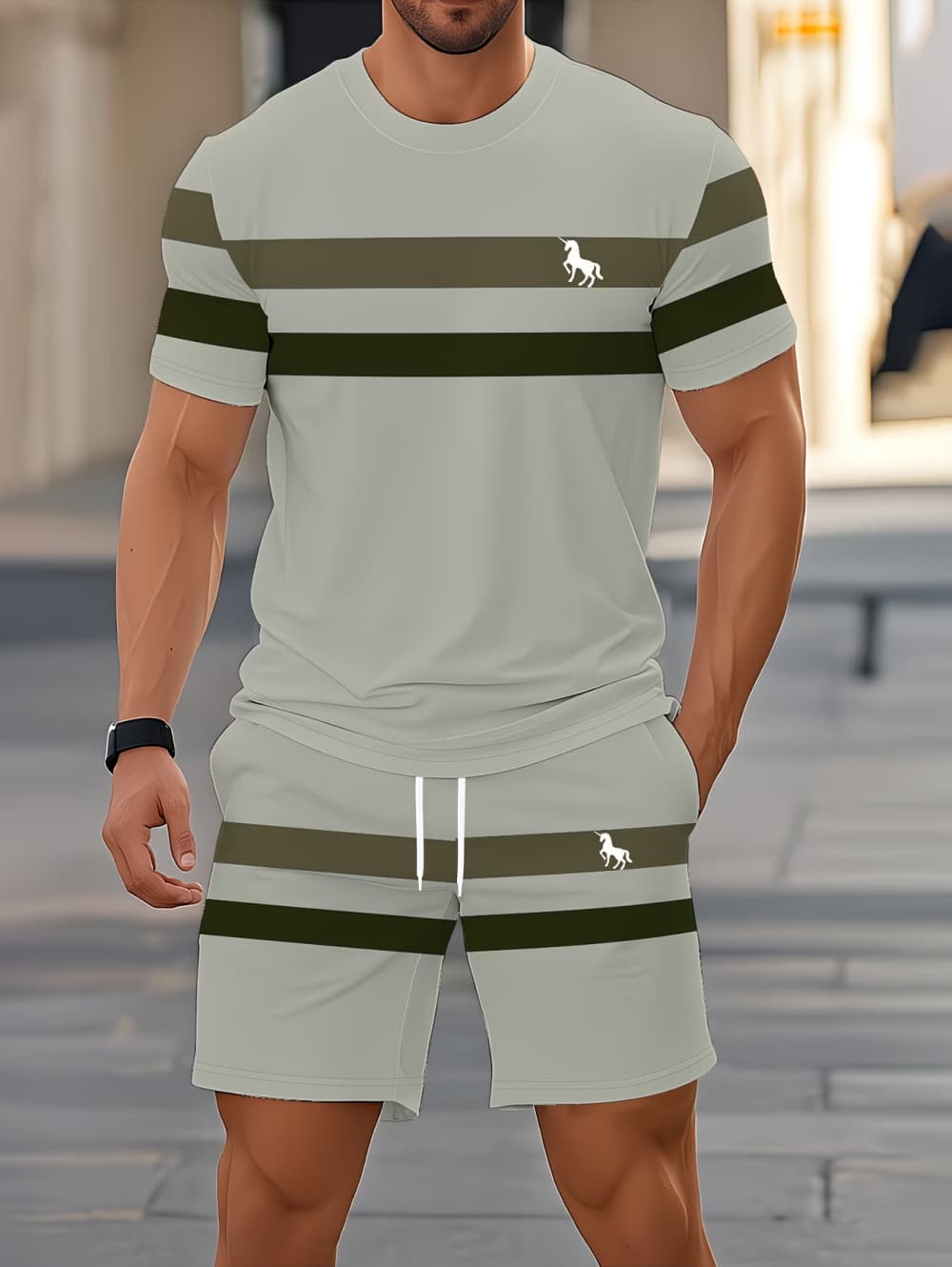 メンズサマーセット面白い3Dストライププリント半袖Tシャツ+ - Men'S Fashion Essentials のレビューと価格